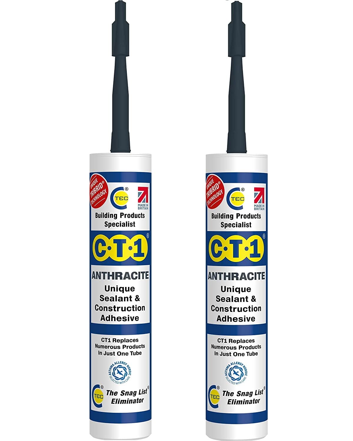 CT1 Clear TRIBRID Multi-Purpose Sealant & Adhesive - 2 Pack - Bathroom, Shower & Window Sealant - Odourless - Anti Mould Waterproofing Sealant Adhesive - Vibration Resistant & Flexible - 290ml
