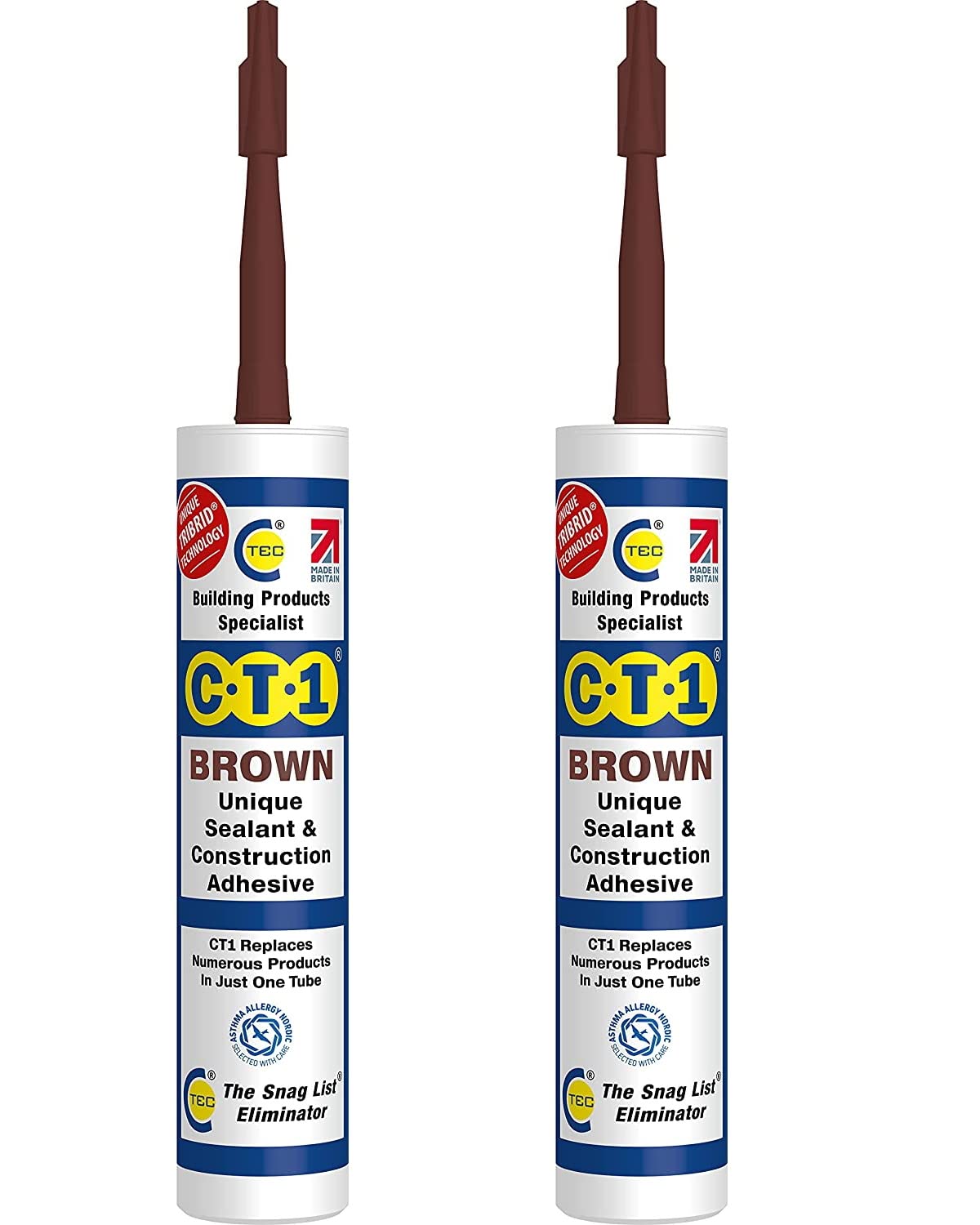 CT1 Clear TRIBRID Multi-Purpose Sealant & Adhesive - 2 Pack - Bathroom, Shower & Window Sealant - Odourless - Anti Mould Waterproofing Sealant Adhesive - Vibration Resistant & Flexible - 290ml