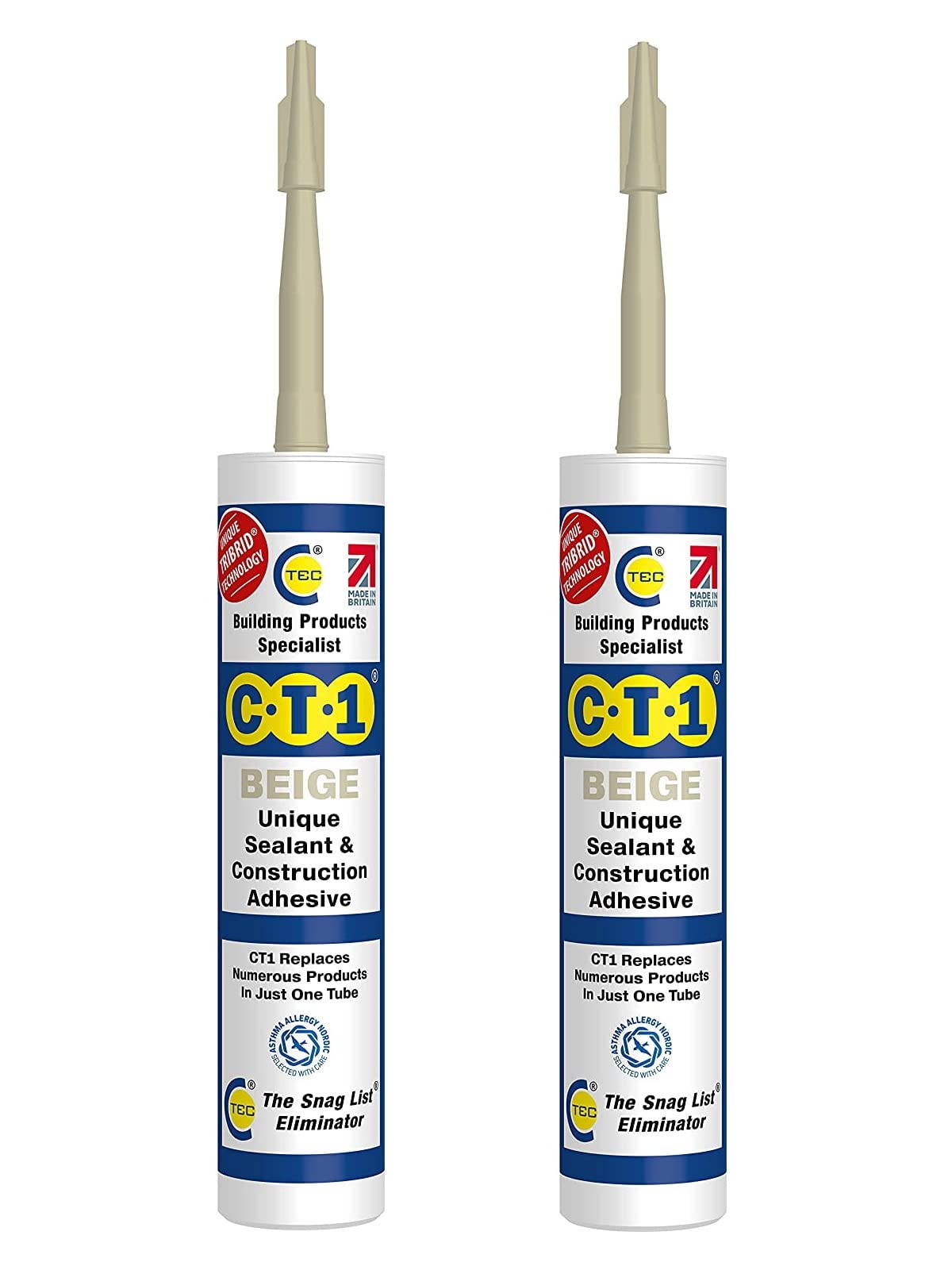 CT1 Clear TRIBRID Multi-Purpose Sealant & Adhesive - 2 Pack - Bathroom, Shower & Window Sealant - Odourless - Anti Mould Waterproofing Sealant Adhesive - Vibration Resistant & Flexible - 290ml
