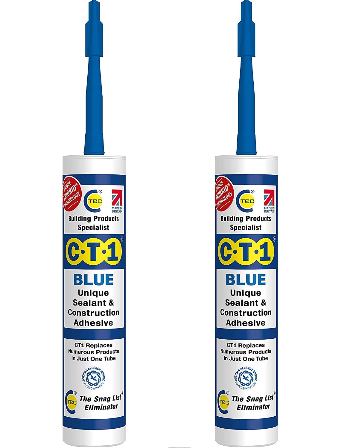 CT1 Clear TRIBRID Multi-Purpose Sealant & Adhesive - 2 Pack - Bathroom, Shower & Window Sealant - Odourless - Anti Mould Waterproofing Sealant Adhesive - Vibration Resistant & Flexible - 290ml