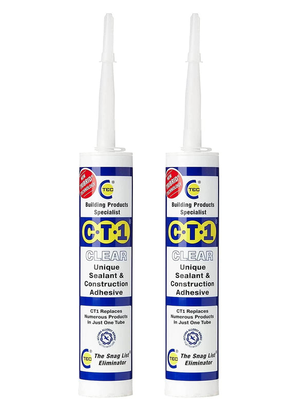 CT1 Clear TRIBRID Multi-Purpose Sealant & Adhesive - 2 Pack - Bathroom, Shower & Window Sealant - Odourless - Anti Mould Waterproofing Sealant Adhesive - Vibration Resistant & Flexible - 290ml