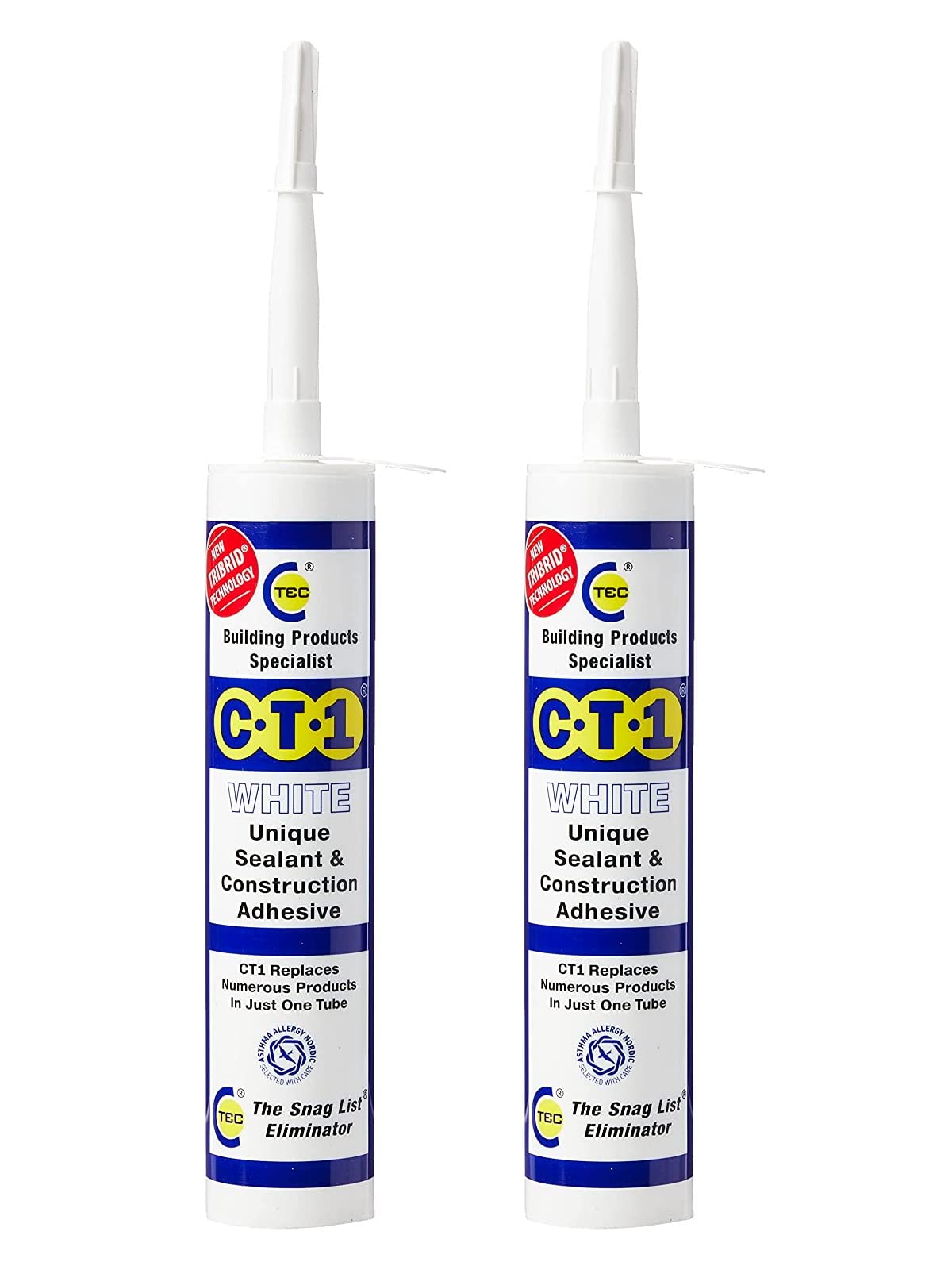 CT1 Clear TRIBRID Multi-Purpose Sealant & Adhesive - 2 Pack - Bathroom, Shower & Window Sealant - Odourless - Anti Mould Waterproofing Sealant Adhesive - Vibration Resistant & Flexible - 290ml