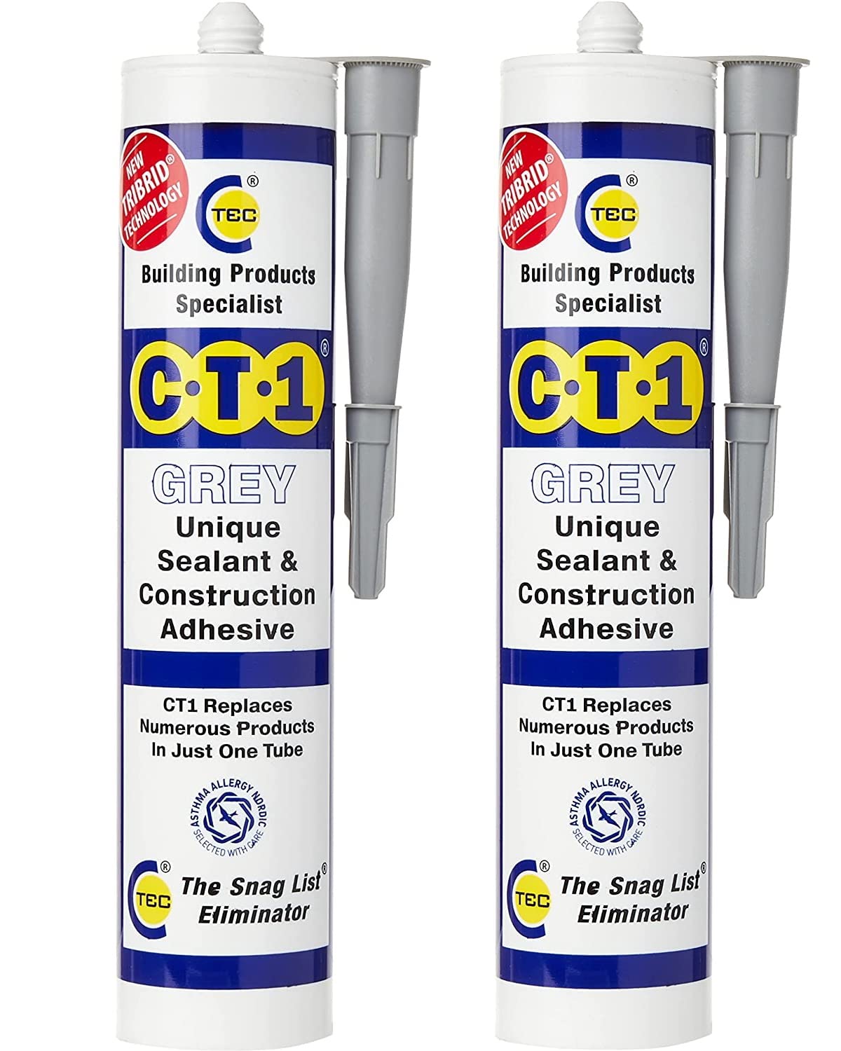 CT1 Clear TRIBRID Multi-Purpose Sealant & Adhesive - 2 Pack - Bathroom, Shower & Window Sealant - Odourless - Anti Mould Waterproofing Sealant Adhesive - Vibration Resistant & Flexible - 290ml
