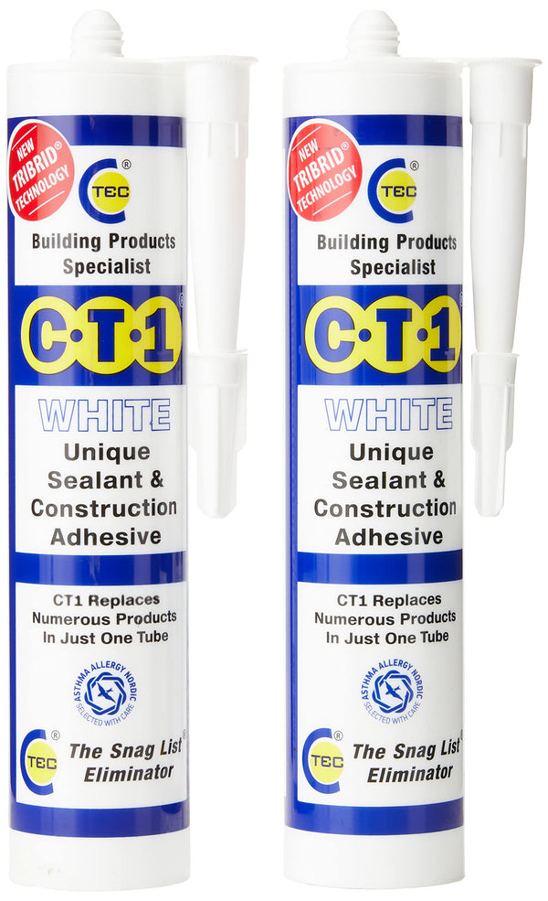 2 x CT1 Unique Sealant Construction Builders Standard Multi All Purpose Silicone Mastic Extra Strong Adhesive Glue 290ML in White